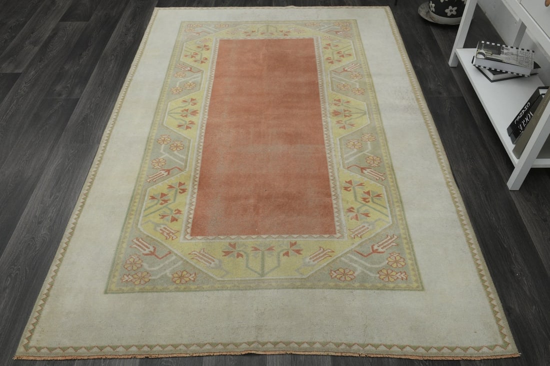 5.2x7.8 ft, BOHO DECOR RUG, Vintage: Title: 5.2x7.8 ft, BOHO DECOR RUG, Vintage Origin: Turkey Date/Period: 1960 - 1970 Materials: Wool And Cotton Size: Width: 5.2 feet; Length: 7.8 feet Description: This Turkish one-of-a-kind Vintage