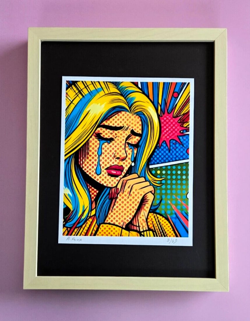 AIDAN FLUX | Hand Signed Original Print Framed Ltd. Ed. COA " Crying Beauty": This is a Stunning and Scarce 100% Authentic New Print by Aidan Flux AIDAN Flux represents a new wave of artists who embrace technology as a partner in creation, crafting works that resonate with the