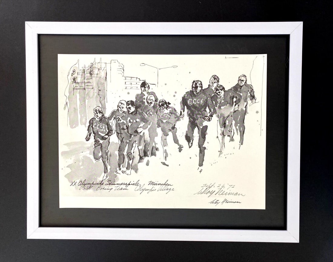 LEROY NEIMAN + 1972 Olympics VINTAGE SIGNED PRINT FRAMED + MUNICH SOVIET TEAM (1 of 2)