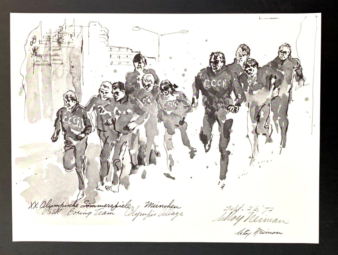 LEROY NEIMAN + 1972 Olympics VINTAGE SIGNED PRINT FRAMED + MUNICH SOVIET TEAM - 2