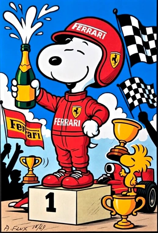 AIDAN FLUX | Hand Signed Print Framed LtdED of 69 COA SNOOPY IS MY FERRARI PILOT - 3