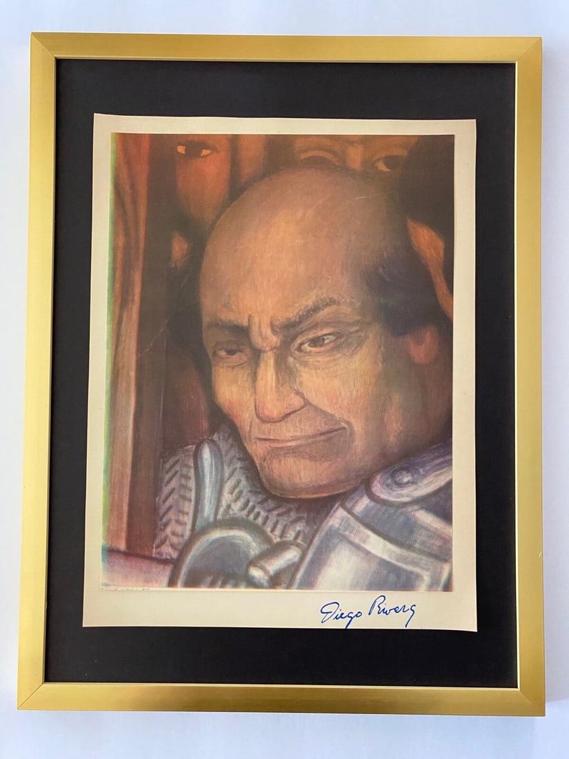 DIEGO RIVERA + ORIGINAL 1946 + MEXICAN MASTER SIGNED VINTAGE PRINT + MEXICO: This is a Beautiful and Scarce Original 1946 Print After the Masterwork of DIEGO RIVERA Mexican Frescoes Facsimile Signed in Ink Art Print is about 14 1/2 X 10 1/2 in. Vintage Print on Paper after