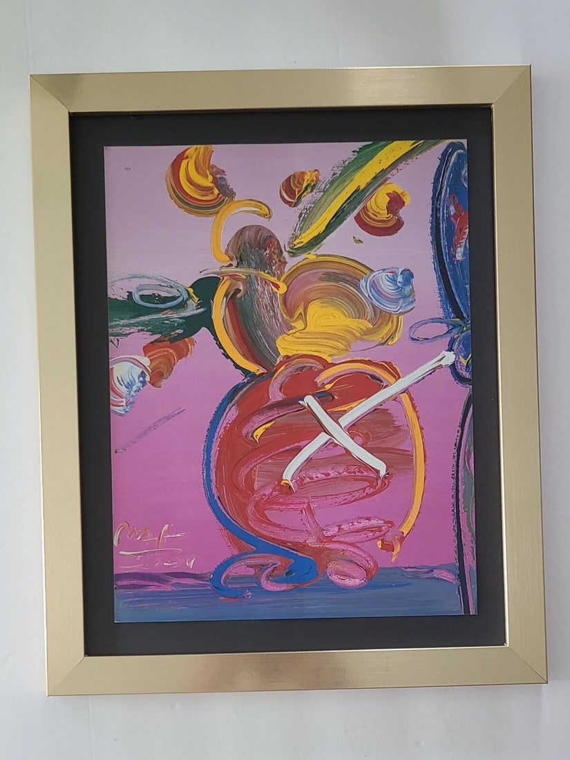 PETER MAX +FLOWERS POP ART + 1990'S SIGNED PRINT + NEW GOLDEN FRAME (1 of 2)