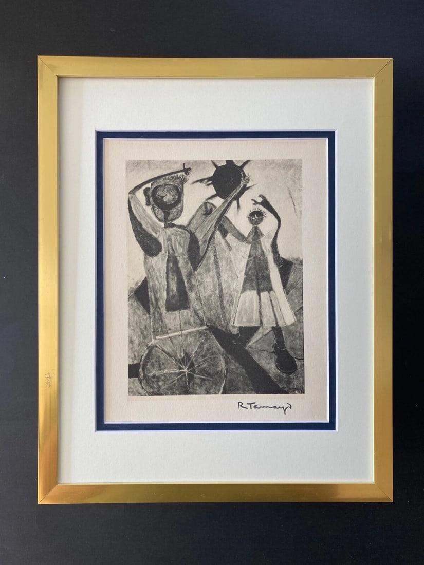 RUFINO TAMAYO 1947 BEAUTIFUL SIGNED PRINT MATTED 11 X 14: This is a Beautiful and Scarce 1947 Print after RUFINO TAMAYO Eclipse Total FACSIMILE SIGNED IN INK Professionally Double Matted to be Framed at Home on your Favorite 11 x 14 Printed in Beautiful