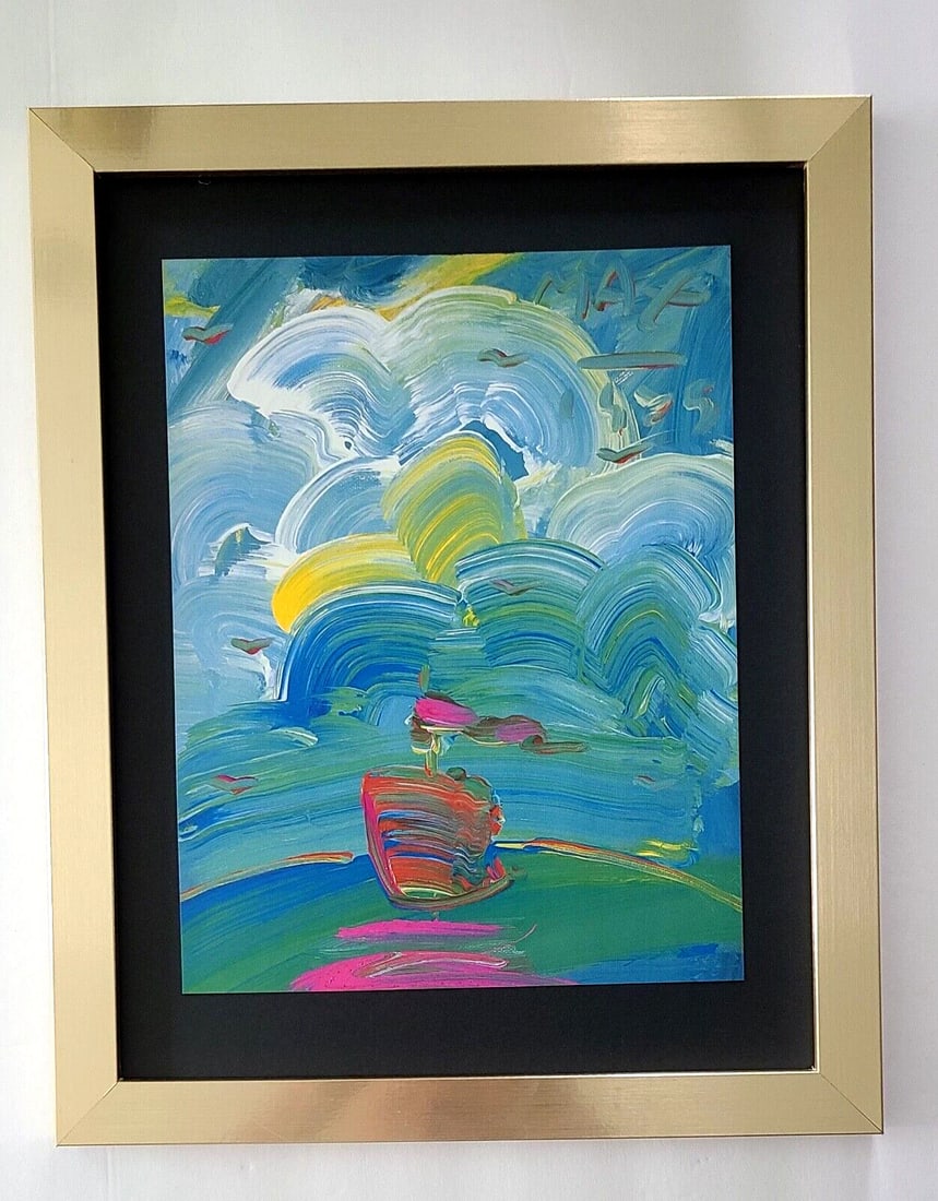 PETER MAX + AWESOME + 1980'S SIGNED PRINT + NEW GOLDEN FRAME (1 of 2)