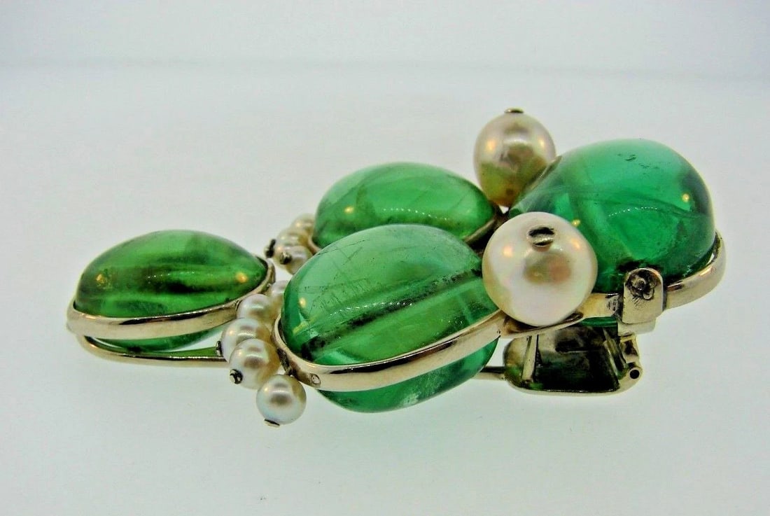 UNIQUE Seaman Schepps 14k White Gold, Fluorite & Pearl Clip Brooch - 4