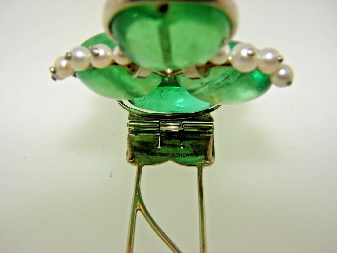 UNIQUE Seaman Schepps 14k White Gold, Fluorite & Pearl Clip Brooch - 7