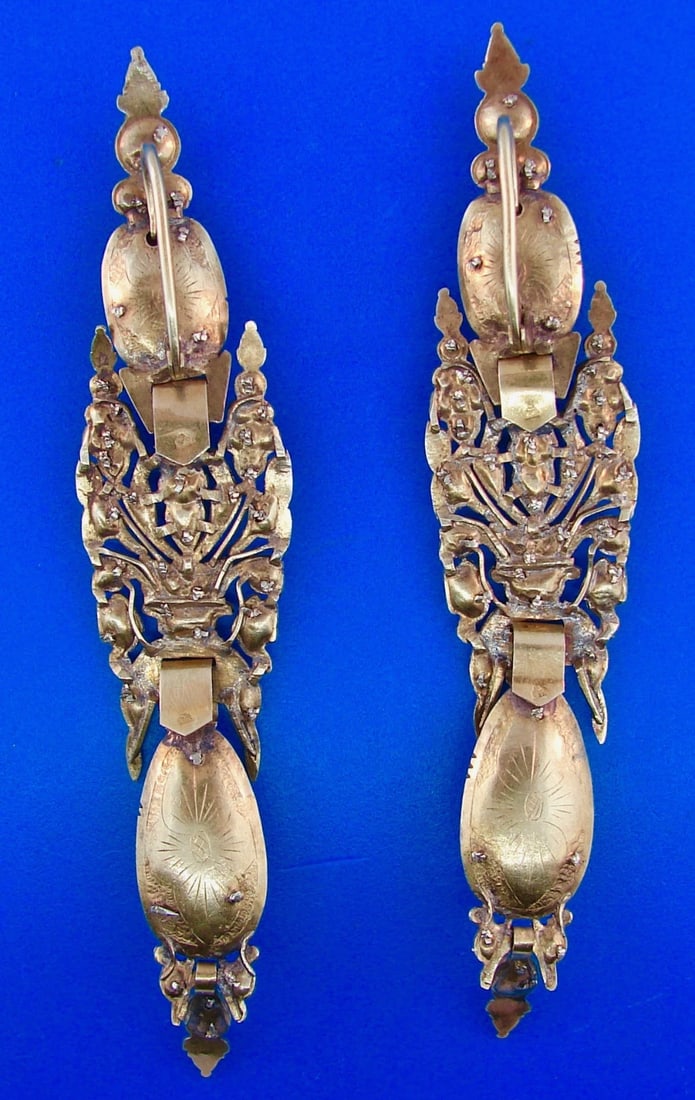 Iberian Georgian Catalan 18k Yellow Gold Citrine Chandelier Dangle Earrings - 2