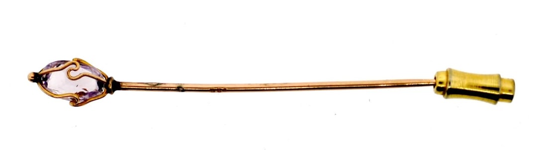UNIQUE 9k Yellow Gold & Carved Amethyst Stick Pin! - 2