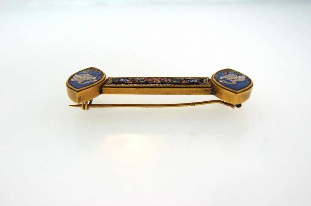 STYLISH YELLOW GOLD MICRO MOSAICS PIN CIRCA 1900 - 4