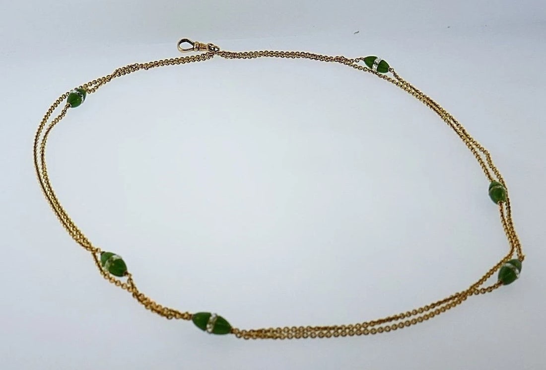 14k Yellow Gold Chrysoprase and Chrystal Chain - 5