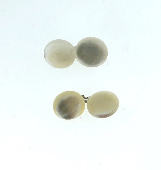 C.1900 VICTORIAN ANTIQUE MOTHER OF PEARL SILVER CUFFLINKS - 2
