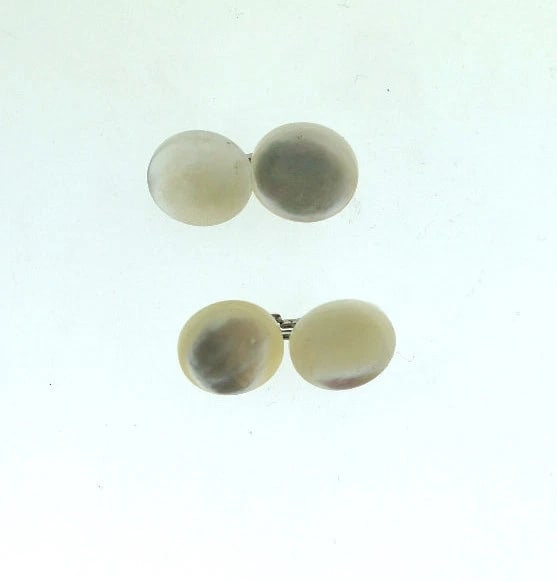C.1900 VICTORIAN ANTIQUE MOTHER OF PEARL SILVER CUFFLINKS - 3