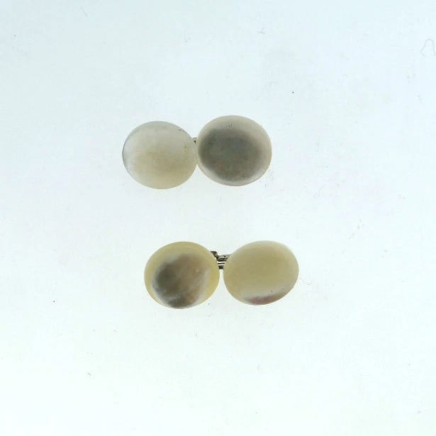 C.1900 VICTORIAN ANTIQUE MOTHER OF PEARL SILVER CUFFLINKS - 4