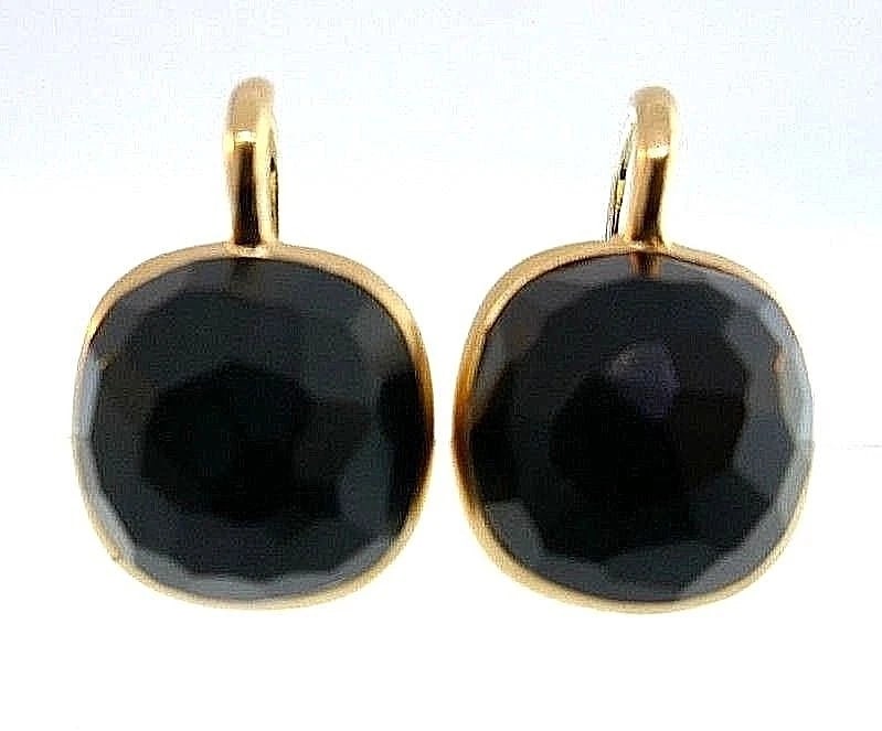 18k Yellow Gold Carved Onyx Earrings - 2