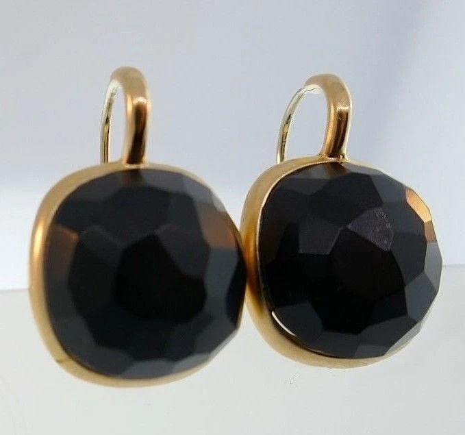 18k Yellow Gold Carved Onyx Earrings - 7