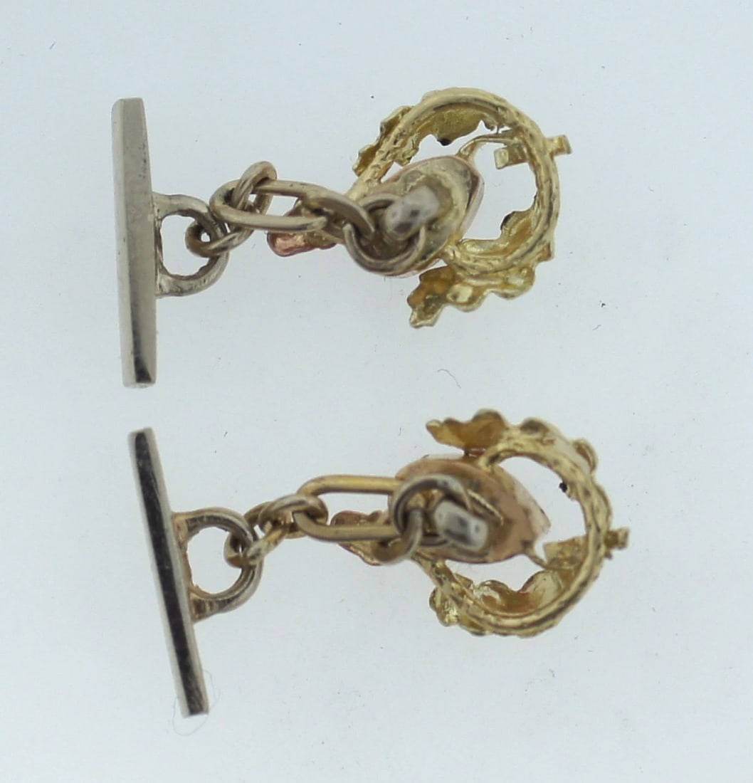 C.1900 14K YELLOW & ROSE GOLD CORAL CUFFLINKS MEN'S JEWELRY CUFF LINKS - 4