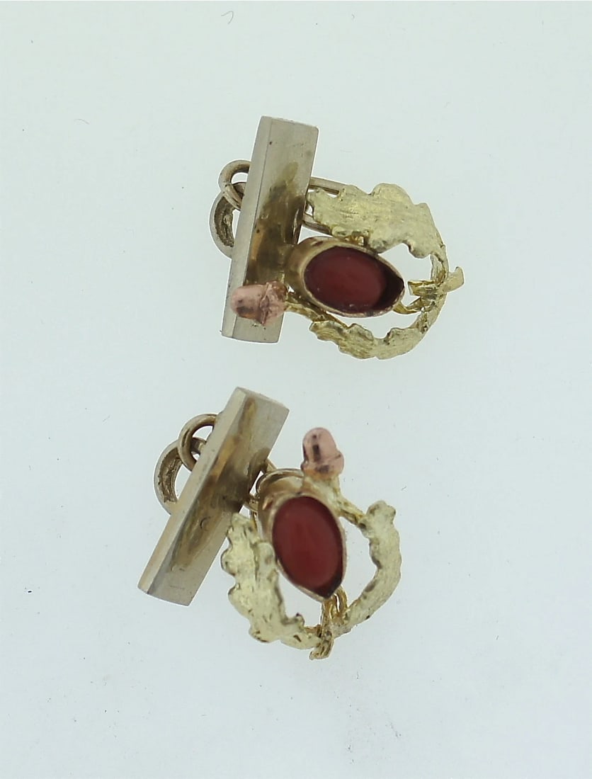 C.1900 14K YELLOW & ROSE GOLD CORAL CUFFLINKS MEN'S JEWELRY CUFF LINKS - 7