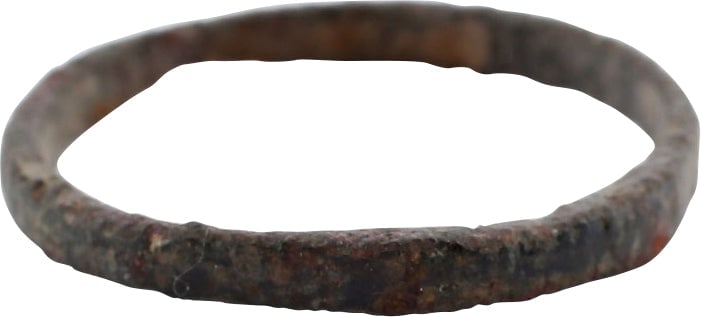 CELTIC FINGER RING C.7TH-4TH CENTURY BC.: Bronze, made by the lost wax process. A bee's wax original pattern is encased in the mold material. It is melted out and replaced by the molten bronze which solidifies as an identical reproduction of