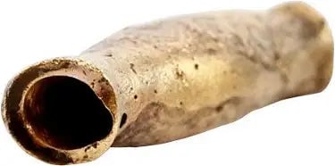 VIKING GILT BRONZE BEAD, 866-1067 AD: Found in Lincolnshire England, along the East coast. 7/8" length, (22.1mm). Cast, of elongated barrel form, with expanded ends. Beads were valued more than gold to Vikings and they produced them as we