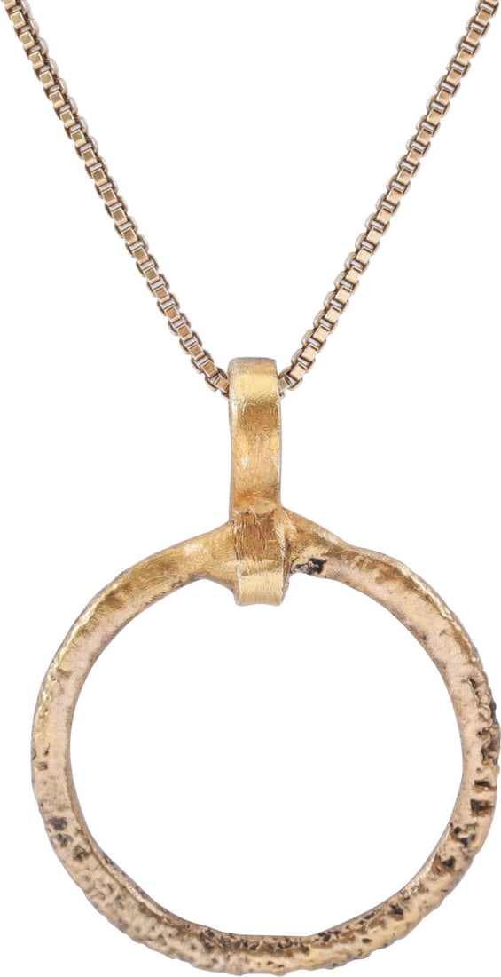 CELTIC PROSPERITY RING NECKLACE C.400-100 BC: Before the Roman invasion of the British Isles, rings of bronze, silver, and gold were used as a means of exchange, particularly in Ireland. Most exchanges of goods and property were conducted by bart