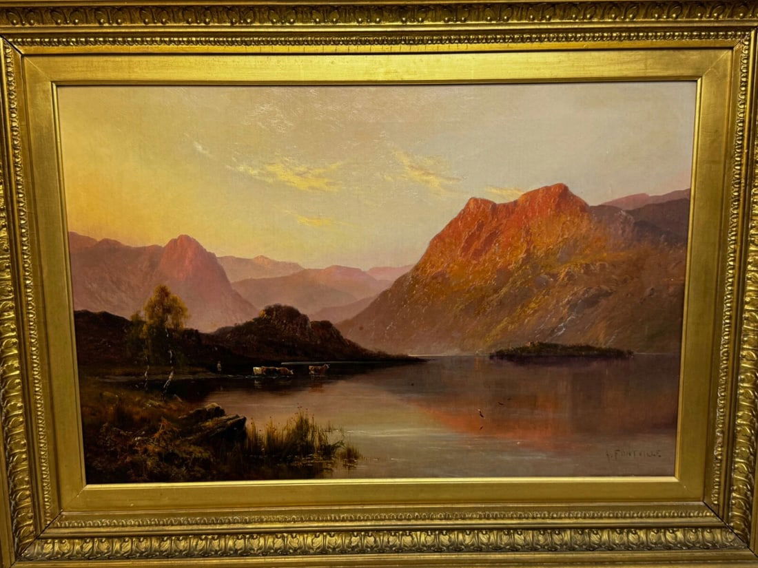 Lake Windermere Glowing Sunset Landscape Oil by Alfred de Breanski Jr C1920 - 10