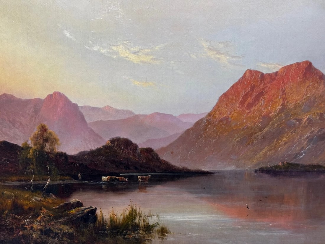 Lake Windermere Glowing Sunset Landscape Oil by Alfred de Breanski Jr C1920 - 3