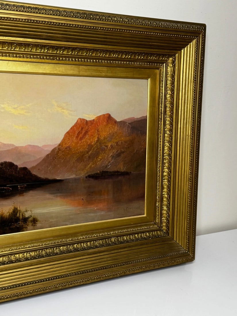 Lake Windermere Glowing Sunset Landscape Oil by Alfred de Breanski Jr C1920 - 4