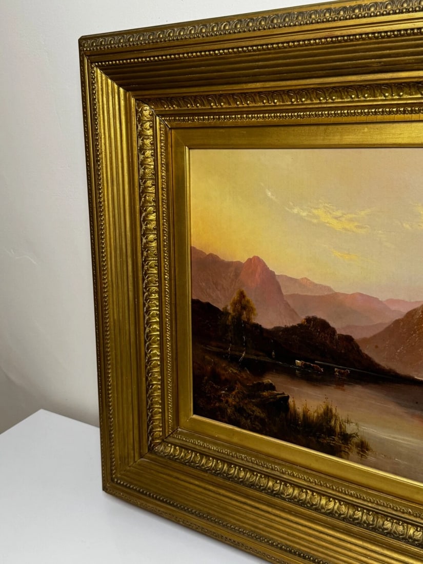 Lake Windermere Glowing Sunset Landscape Oil by Alfred de Breanski Jr C1920 - 5