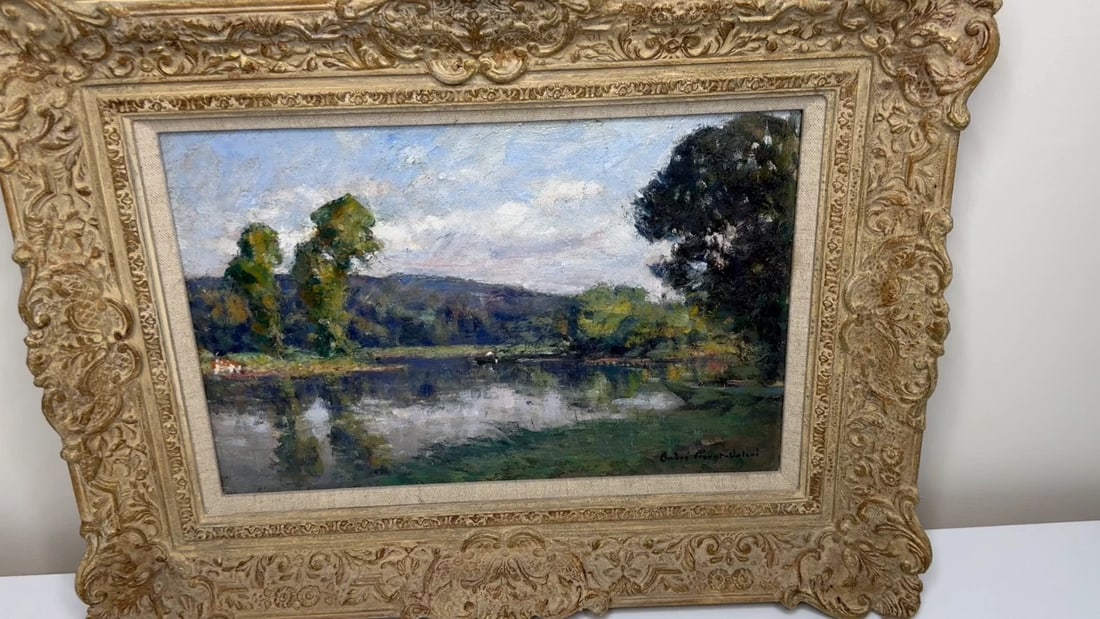 Oil Painting Fisherman On River Orne Normandy France By André Prévot-Valéri - 2