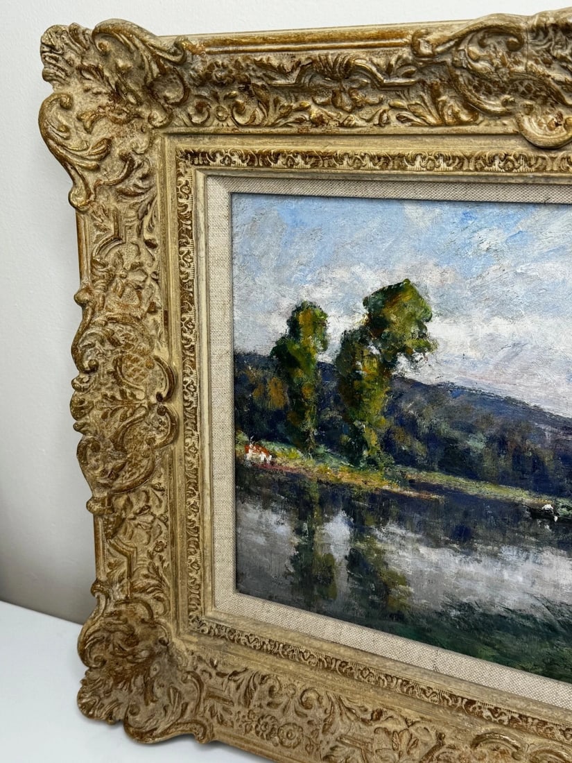 Oil Painting Fisherman On River Orne Normandy France By André Prévot-Valéri - 5