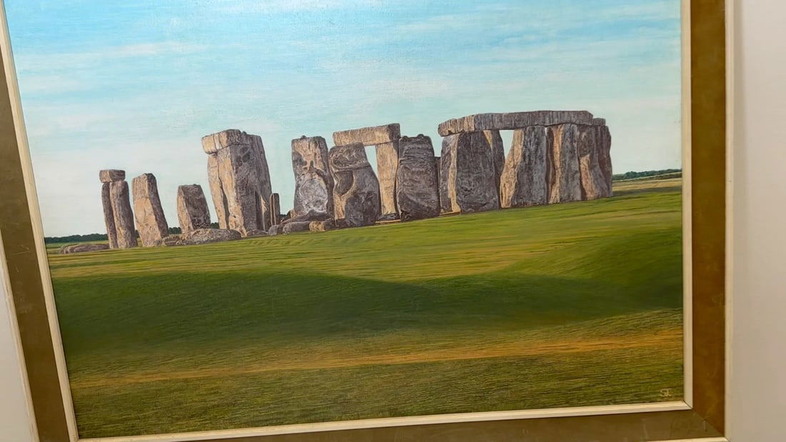 Oil Painting Salisbury Plain Prehistoric Stonehenge After Jasper Francis Cropsey - 2