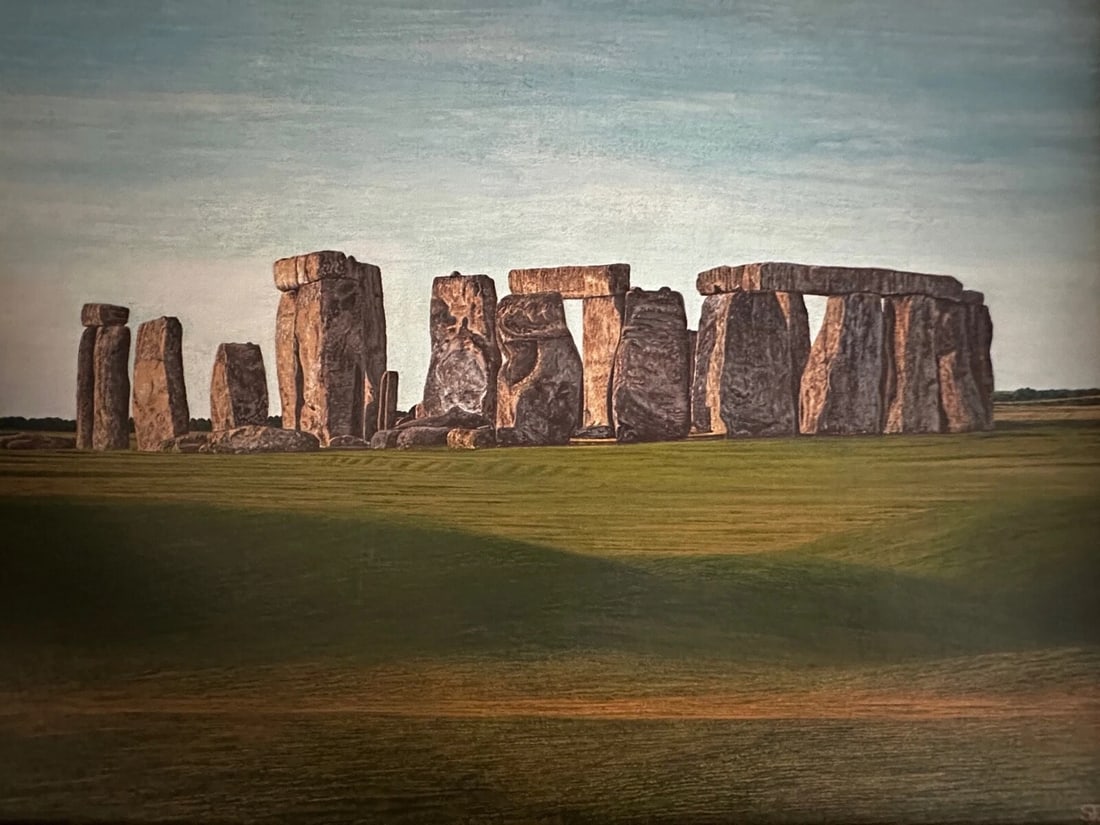 Oil Painting Salisbury Plain Prehistoric Stonehenge After Jasper Francis Cropsey - 3