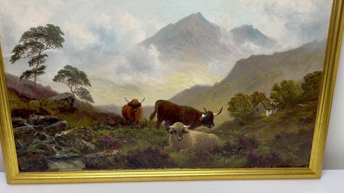 Painting Ben Lawers First Light Morning Mist Highland Cattle Beside Loch Tay - 2