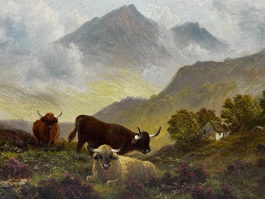 Painting Ben Lawers First Light Morning Mist Highland Cattle Beside Loch Tay - 4