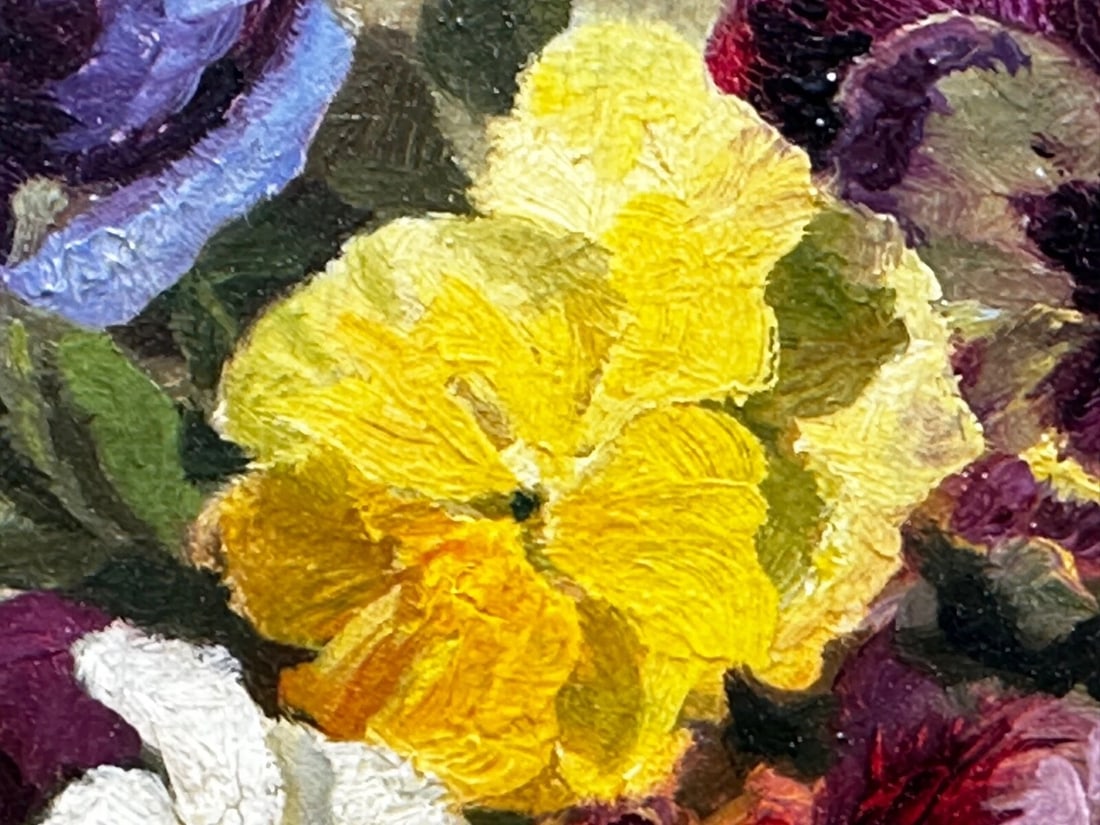 Danish Oil Painting Still Life "Pansies" Flowers Signed Emma Løffler 1843 – 1929 - 16