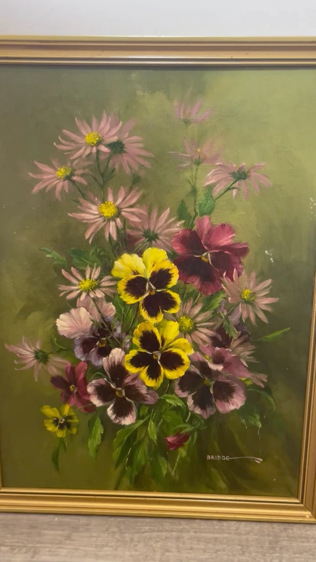 British Oil Painting Flowers Pansy's & Daisies By Elizabeth Bridge RI ROI - 2