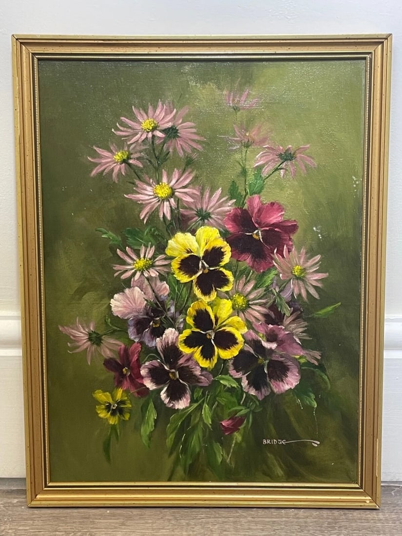 British Oil Painting Flowers Pansy's & Daisies By Elizabeth Bridge RI ROI - 3