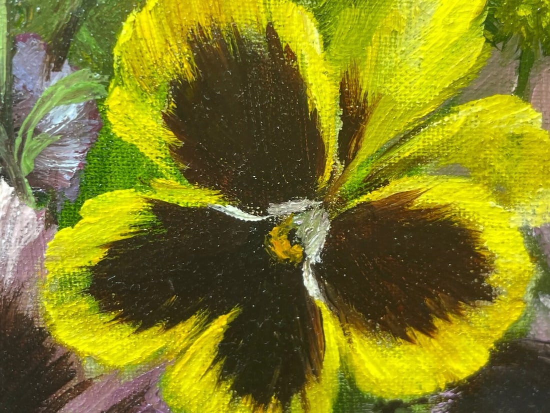 British Oil Painting Flowers Pansy's & Daisies By Elizabeth Bridge RI ROI - 5