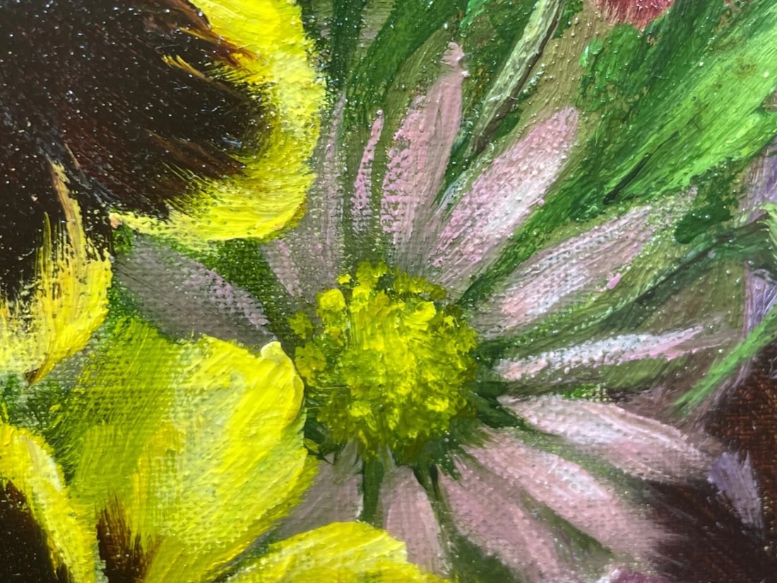 British Oil Painting Flowers Pansy's & Daisies By Elizabeth Bridge RI ROI - 6