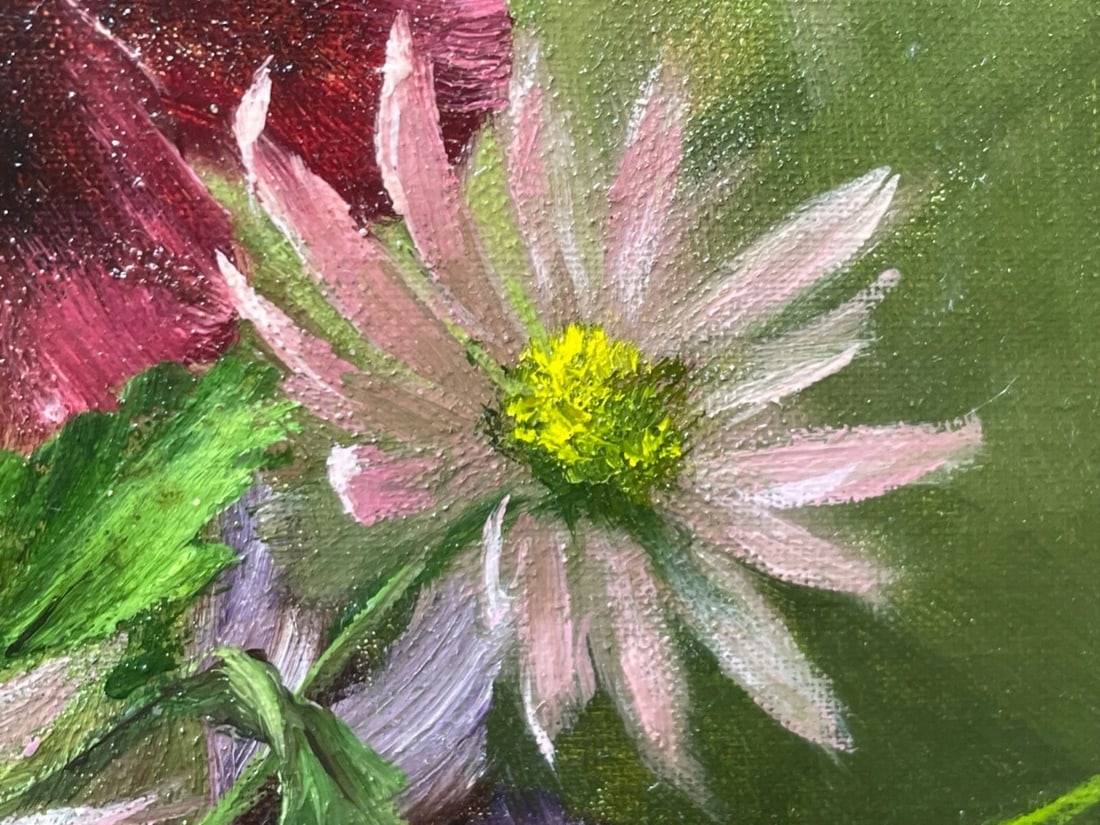 British Oil Painting Flowers Pansy's & Daisies By Elizabeth Bridge RI ROI - 7