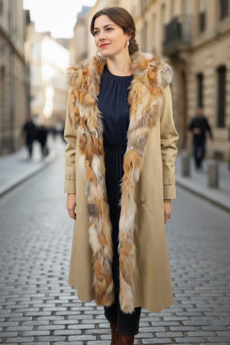 GREY PARCA RED FOX FUR COAT EU: L ; US: 16 - 2