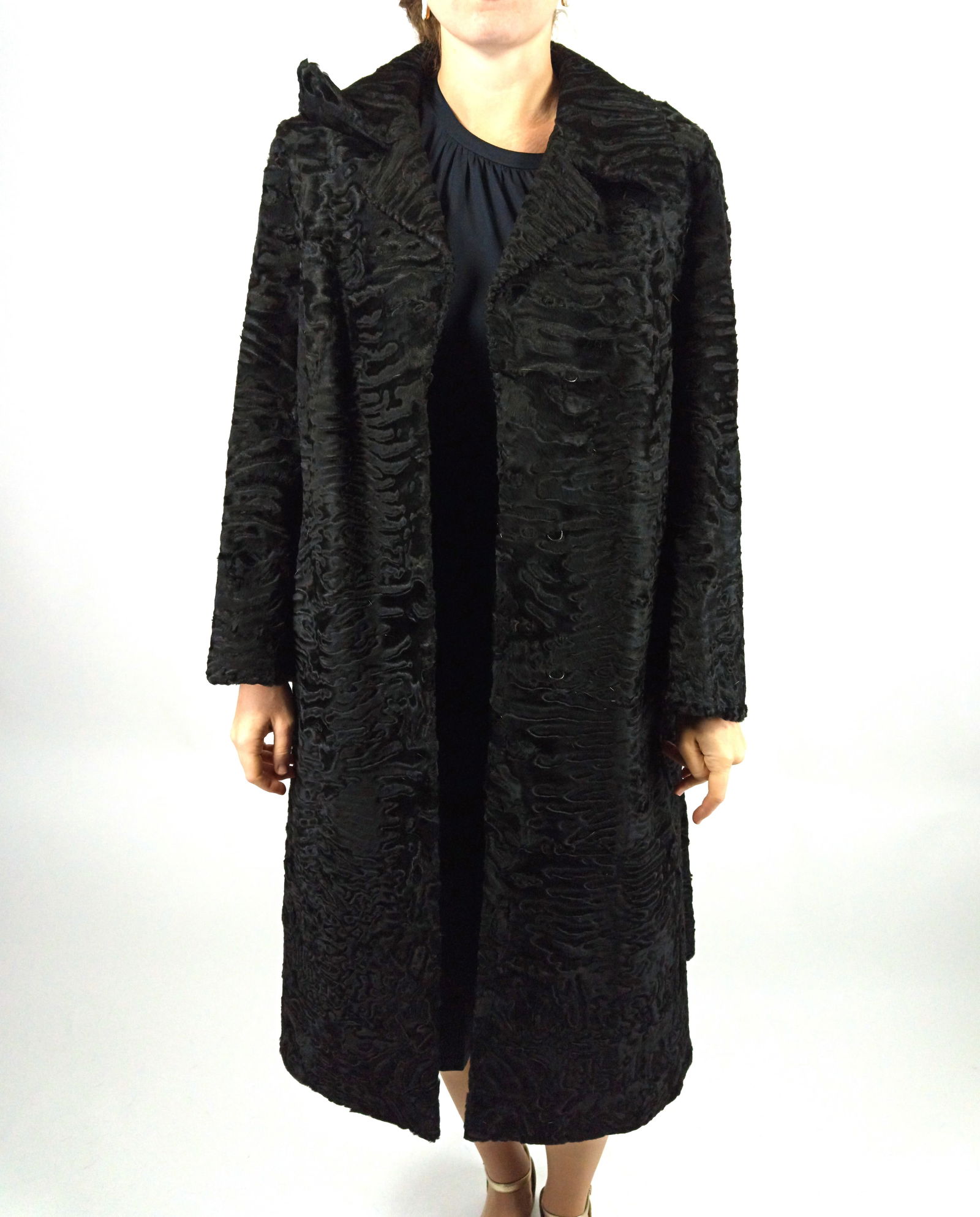 BLACK PERSIAN LAMB FUR COAT EU: XL ; US: 18 - 10