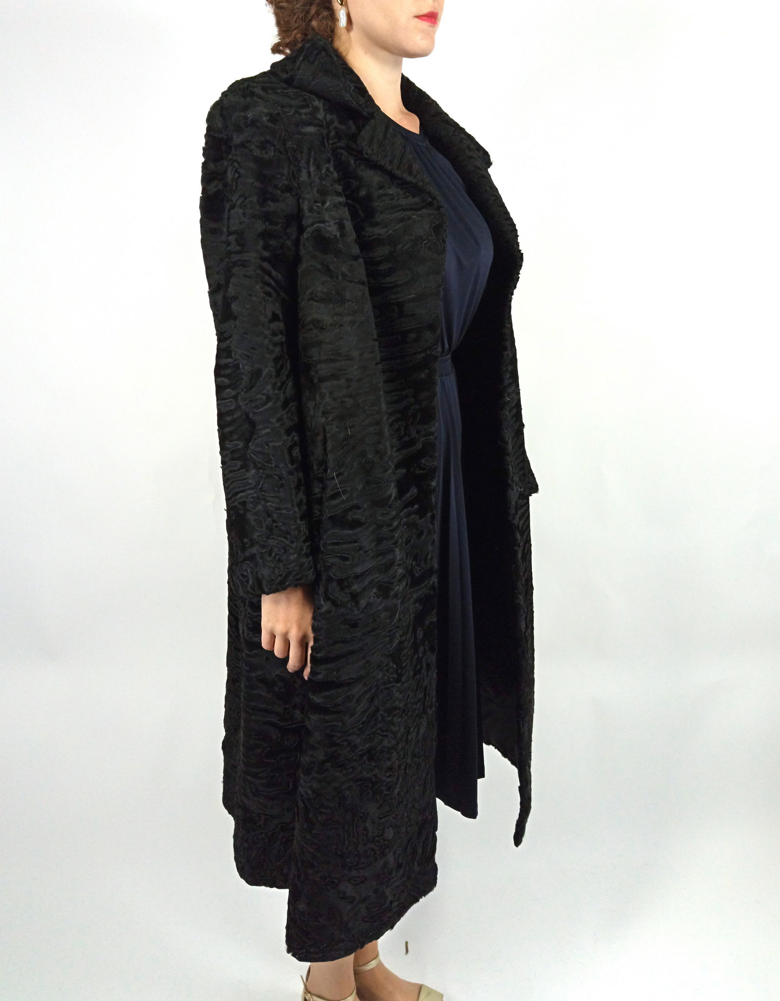 BLACK PERSIAN LAMB FUR COAT EU: XL ; US: 18 - 5