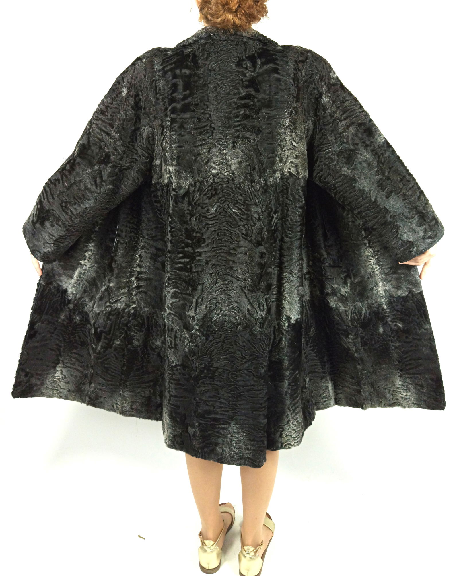 BLACK & GREY PERSIAN LAMB FUR COAT EU: XL ; US: 20 (1 of 11)