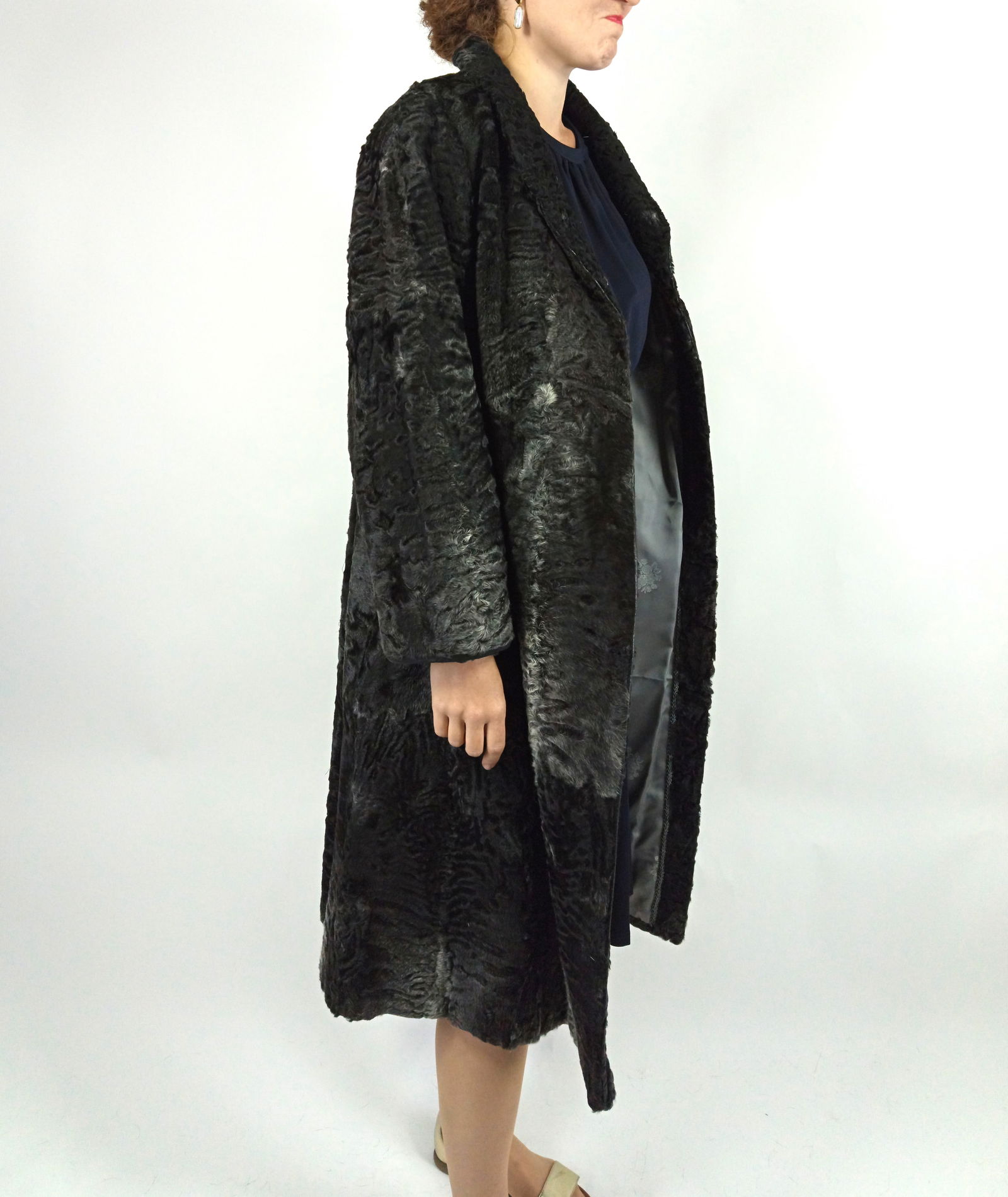 BLACK & GREY PERSIAN LAMB FUR COAT EU: XL ; US: 20 - 7