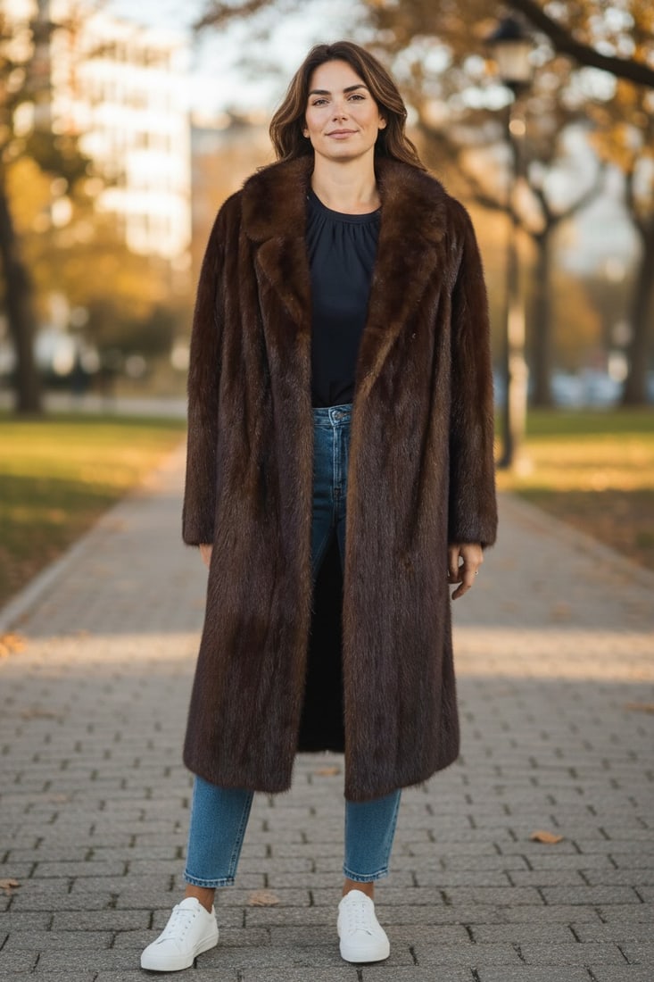 LONG BROWN MINK FUR COAT EU: XL ; US: 20 - 2