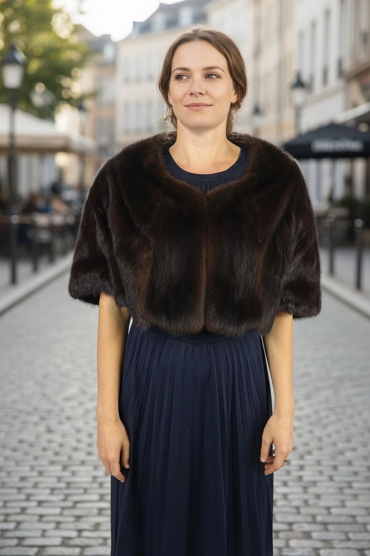 MAHOGANY MINK FUR CAPE EU: XL ; US: 20 - 2