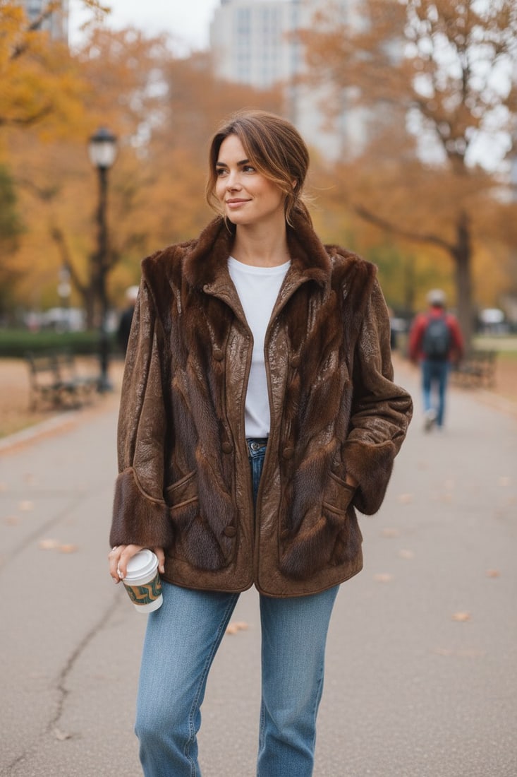BROWN MINK JACKET EU: XXL ; US: 22 - 2