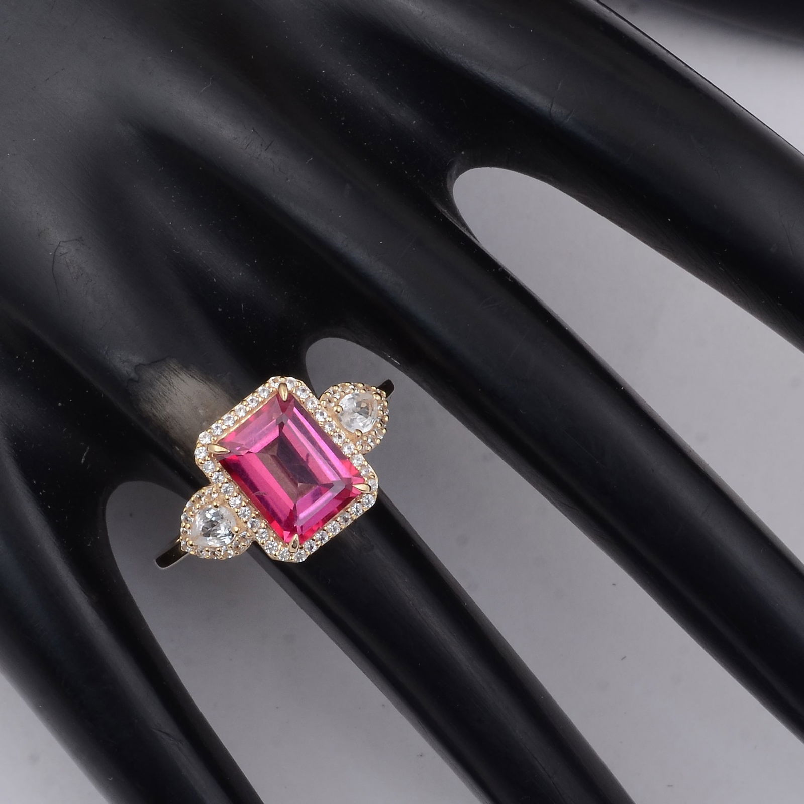 3.57 Ct Octagon Pink Topaz 9K Gold Ring - 2